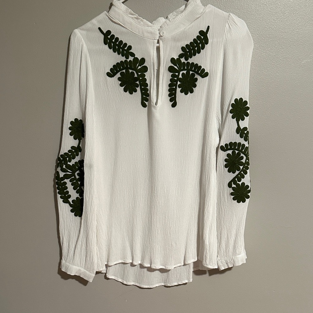 White Blouse with Green Embroidery